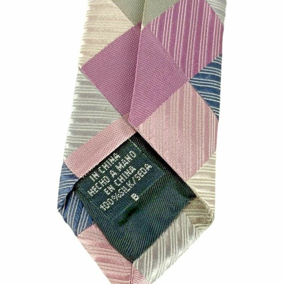 Geoffrey Beene Silver Pink Purple Square Silk Tie - Picture 8 of 8